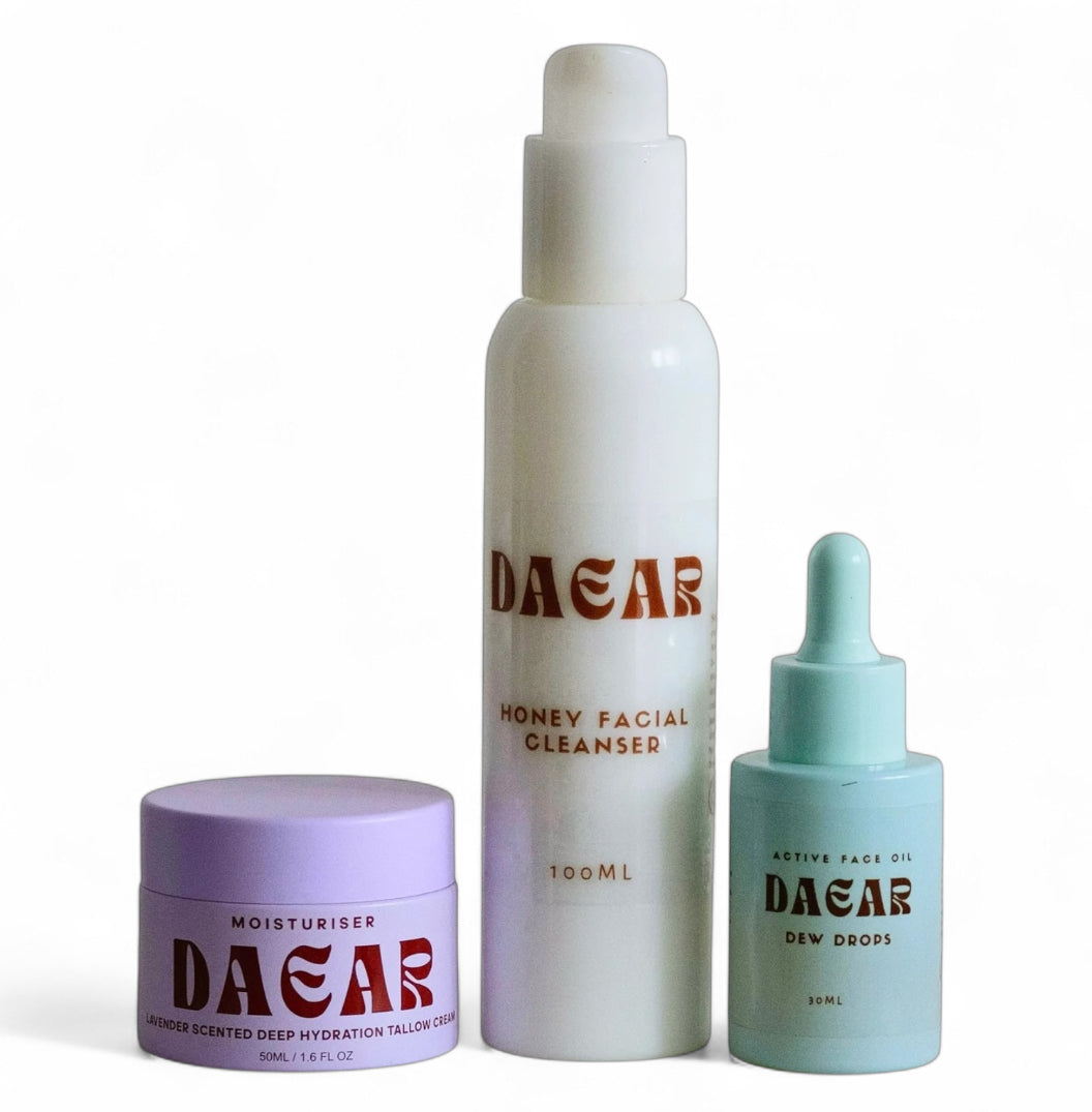 DAEAR tallow skincare set with three products