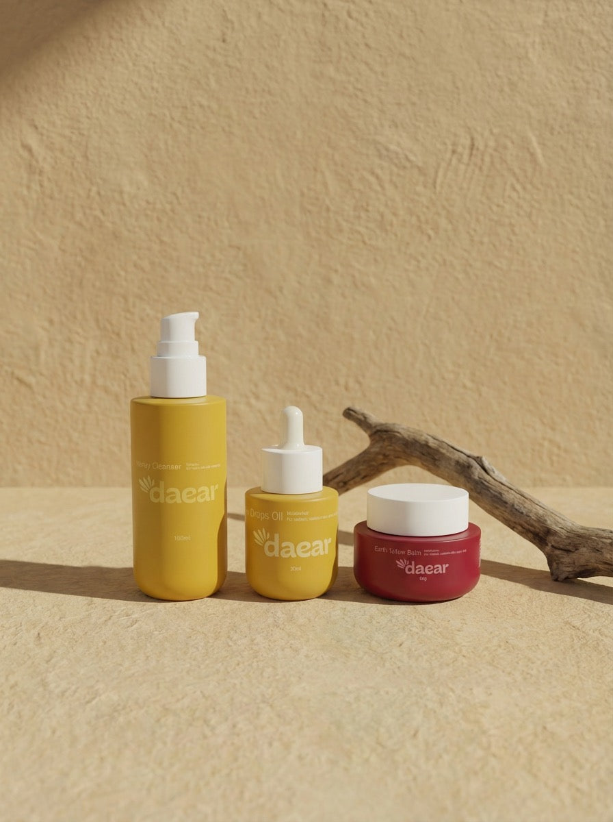 DAEAR Tallow Skincare Set — Honey Cleanser, Dew Drops Oil and Tallow Balm